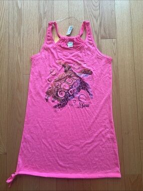 Women's Hot Pink Turtle Graphic Swim Coverup Dress
